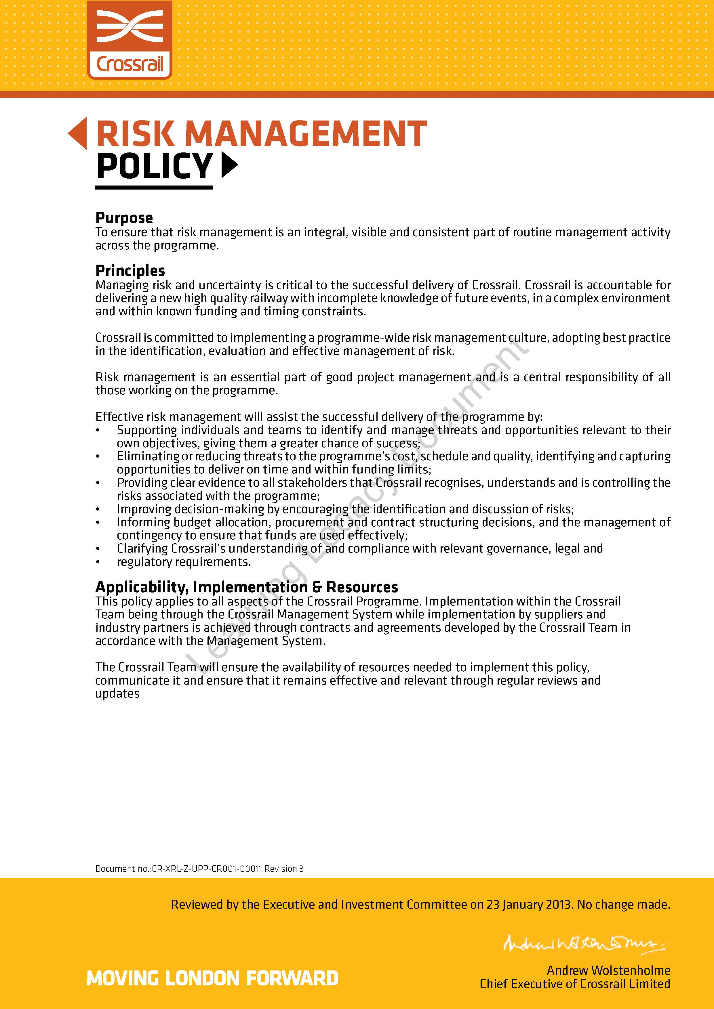 Risk Management Crossrail Learning Legacy