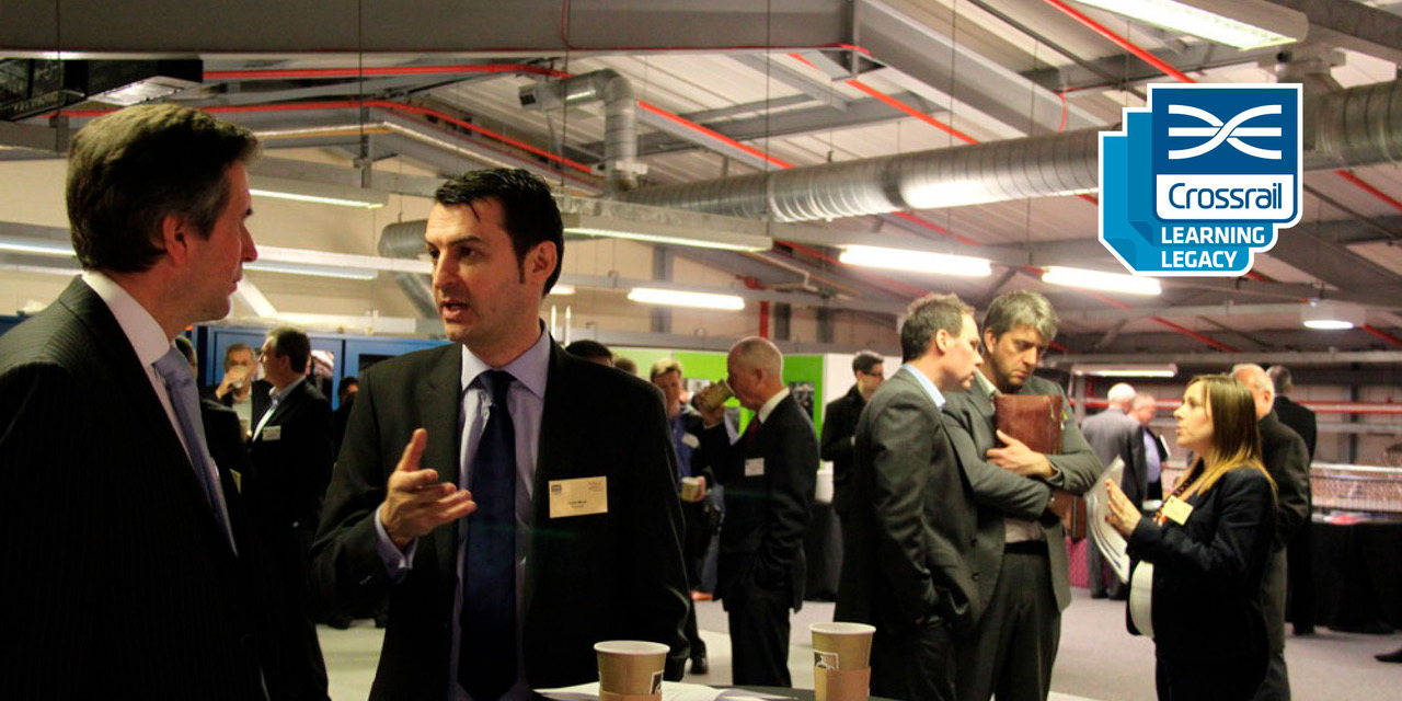 Photo of Crossrail representatives meeting supplier representatives at an event