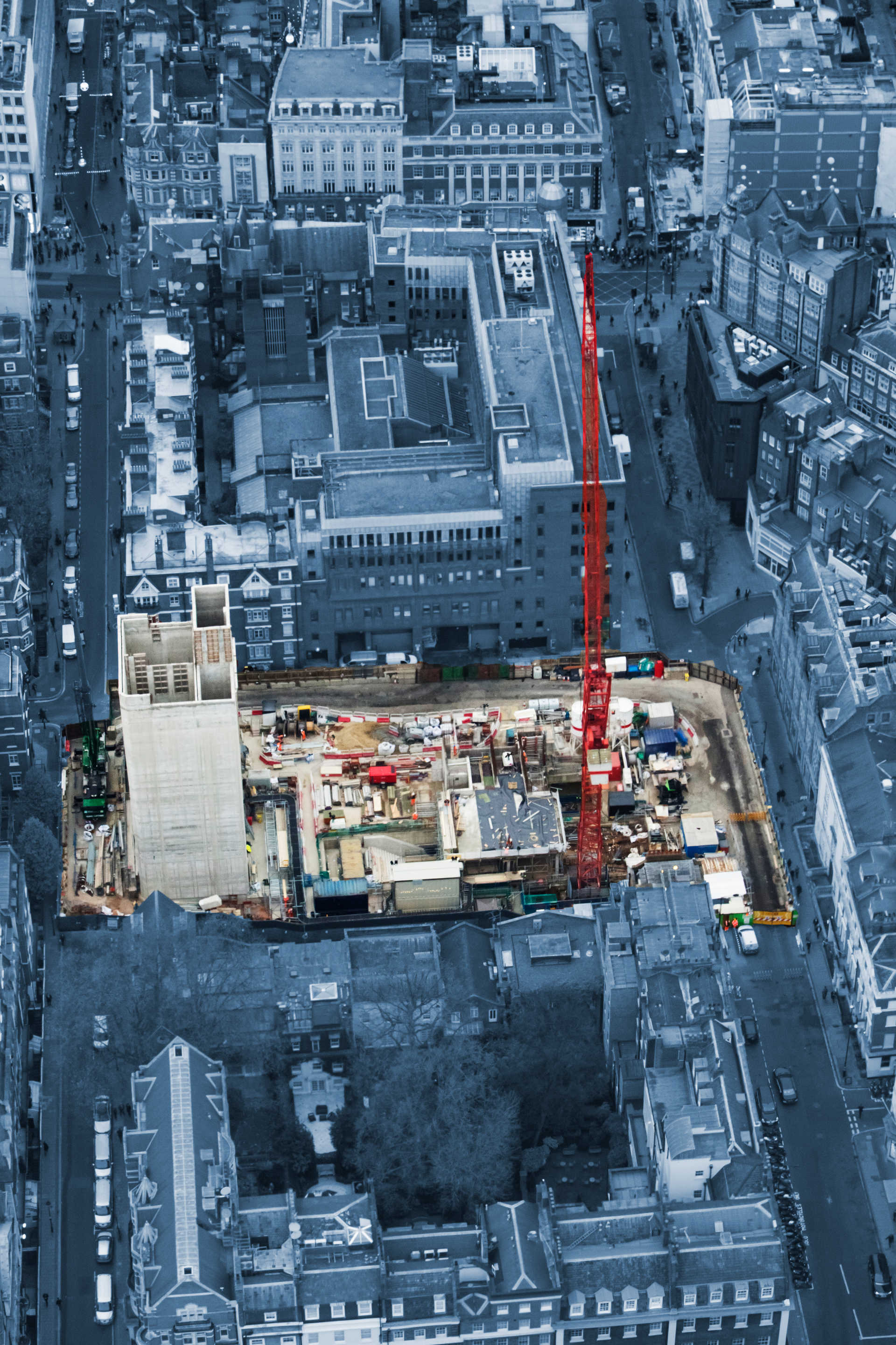 Aerial photograph of Dean Street Crossrail worksite