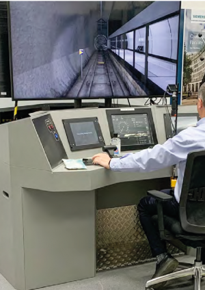 Photo of train driving simulator in use