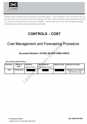 Cost Management and Forecasting Procedure