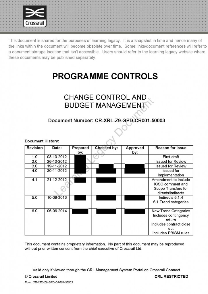 Programme Controls - Crossrail Learning Legacy