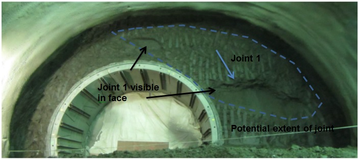 Figure 14: No. 6 Exposed joint in top heading enlargement of TBM pilot tunnel
