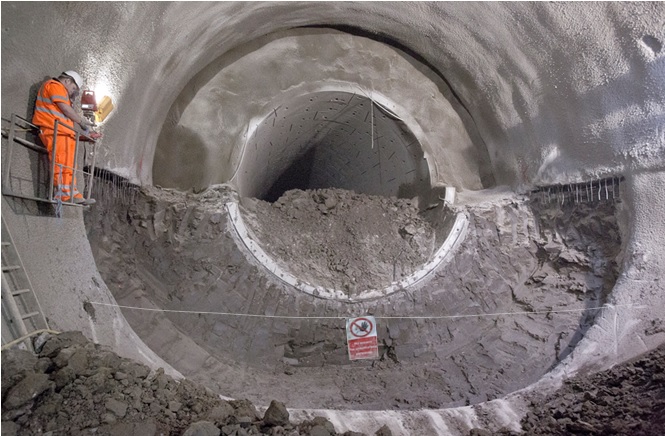 Figure 3: Precast concrete pilot tunnel being enlarged to full platform size (10m high x 11m wide)