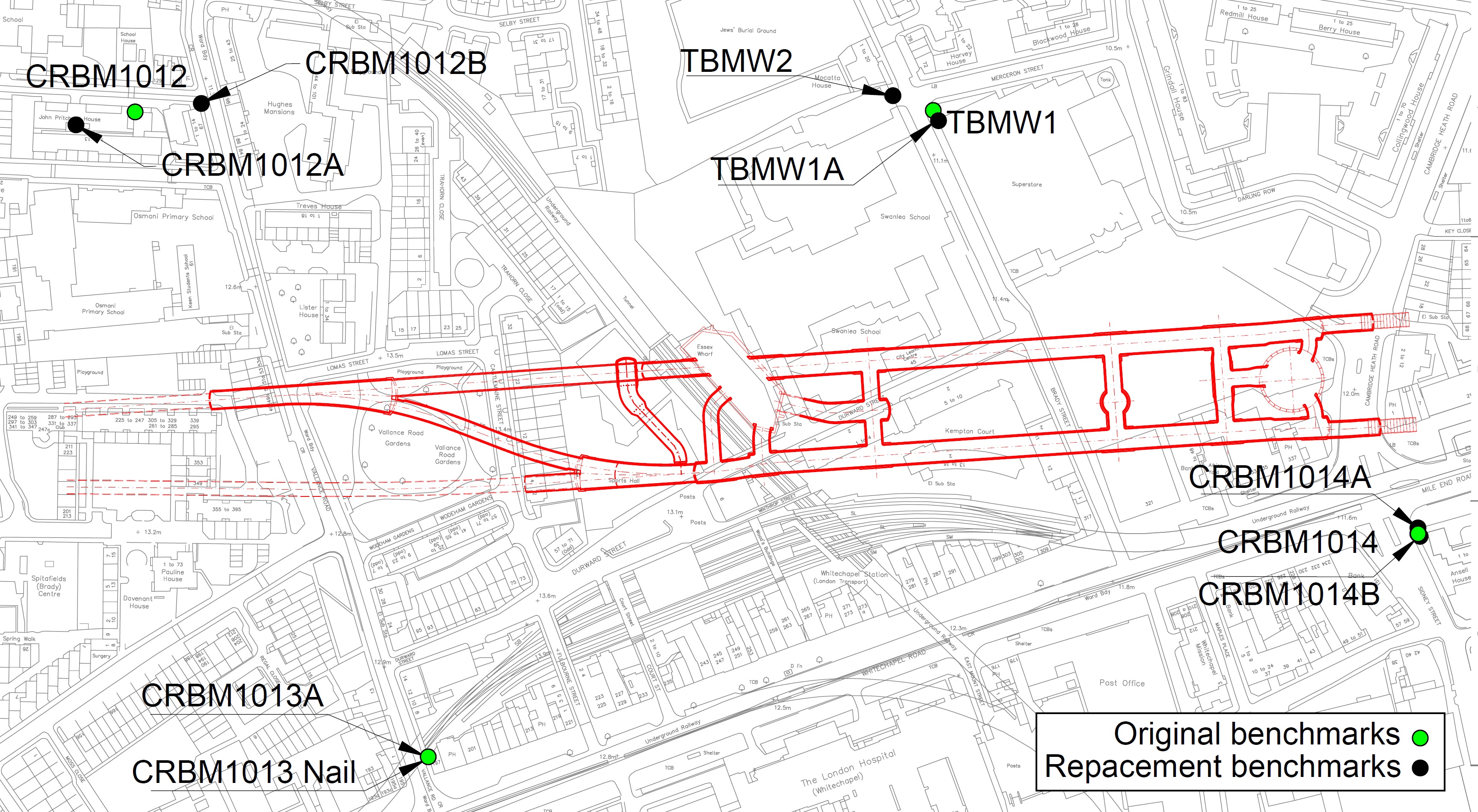 Figure 5 - Whitechapel benchmark locations. 