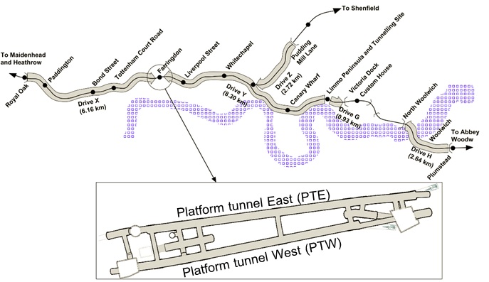  Figure 1 - Crossrail route and Farringdon station plan.