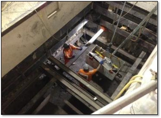 Figure 12.0 - Both permanent and temporary steelwork seen within the launch chamber