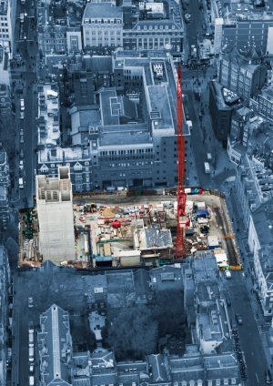 Aerial photograph of Dean Street Crossrail worksite