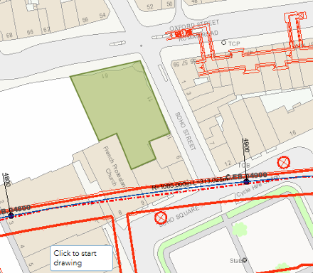 Diagram showing location of Crossrail station tunnels near the location of development at 61-67 Oxford Street