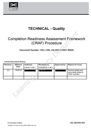 Completion Readiness Assessment Framework (CRAF) Procedure