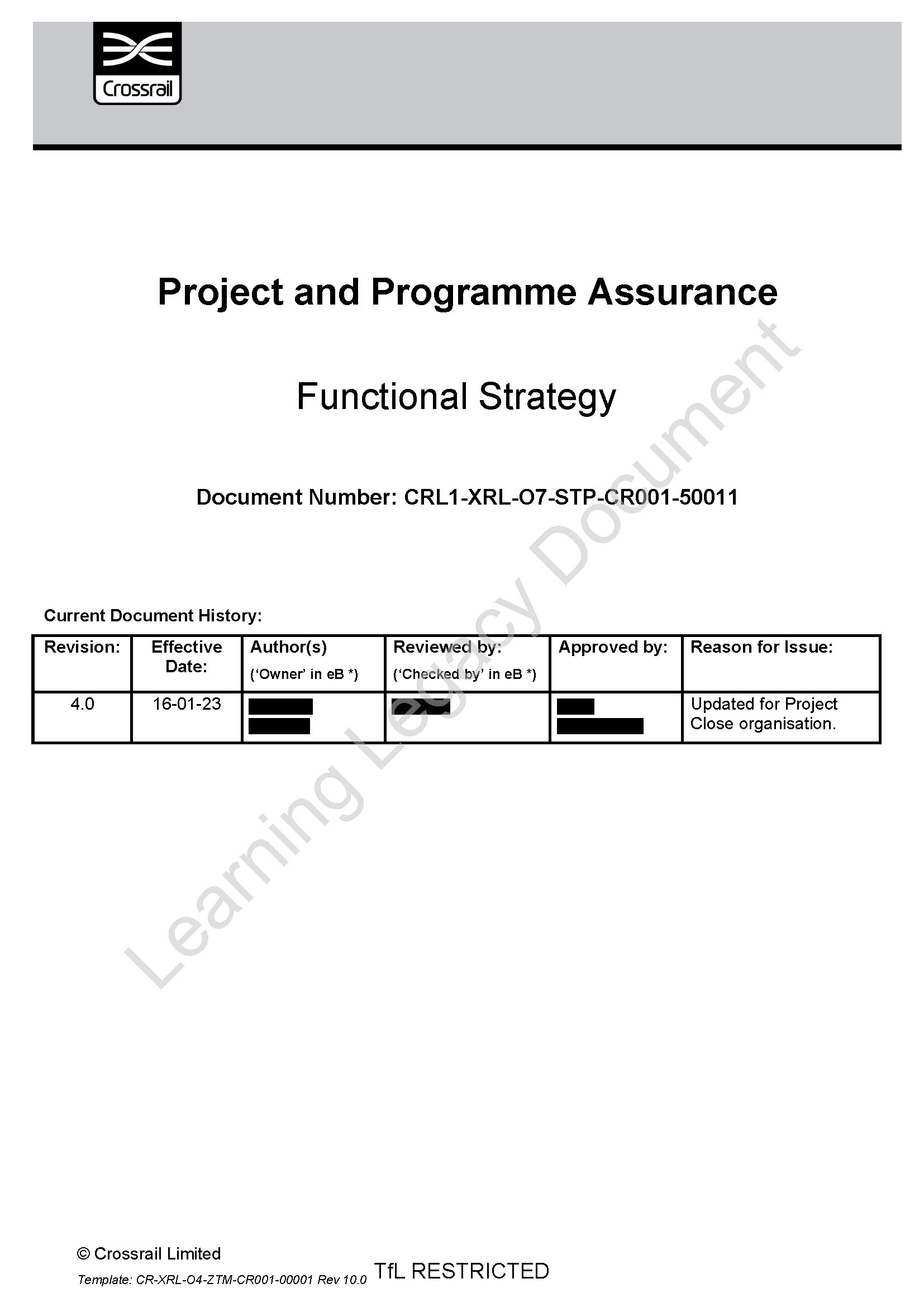 Project and Programme Assurance Functional Strategy - 2019 - Crossrail ...